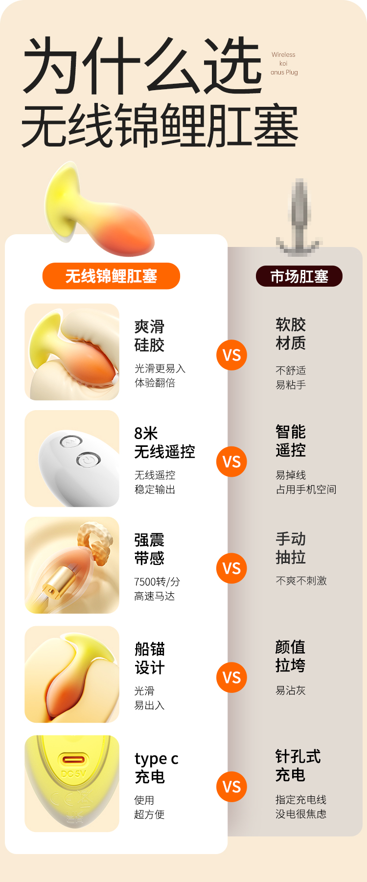 谜姬无线锦鲤肛塞爆震后庭玩具（送润滑液200ml）